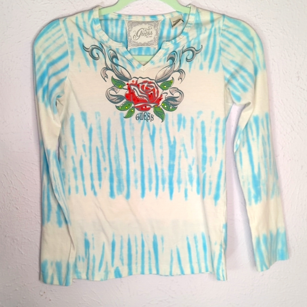 GUESS, Girls, Size Large/G 14, light blue and white tie-dye style.